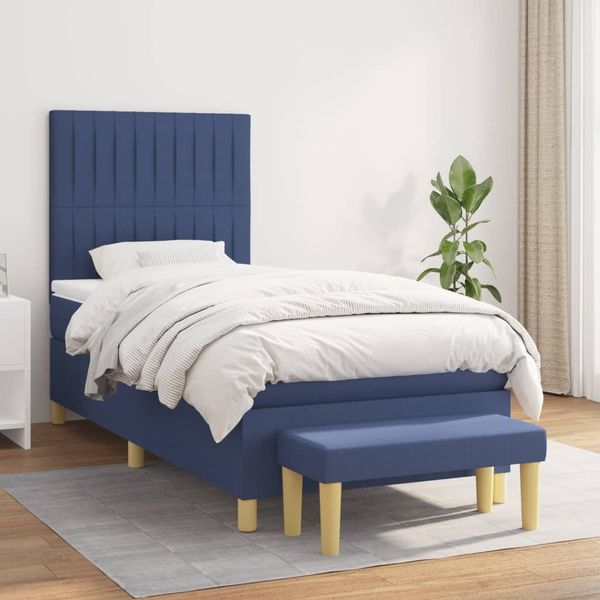 vidaXL Posteľný rám boxspring s matracom modrý 90x190 cm látka