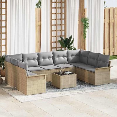 vidaXL Súprava záhradných pohoviek s vankúšom 10 pcs Béžová polyratan