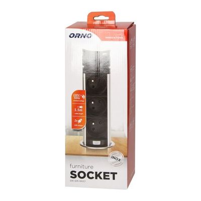 Výsuvná lišta ORNO OR-GM-9027, 3 zásuvky + 2 USB (A + C), 1,8 m, pr.6cm Výsuvná lišta ORNO OR-GM-9027, 3 zásuvky + 2 USB (A+C), 1,8m, pr.6cm
