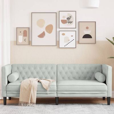 vidaXL 3-miestna pohovka Chesterfield s opierkami svetlosivá zamat