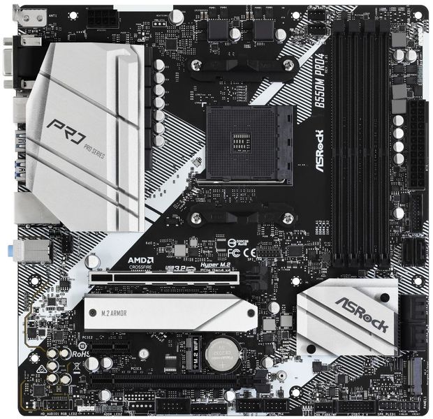 ASRock B550M Pro4 / AMD B550 / AM4 / 4x DDR4 DIMM / VGA / HDMI / DP / 2x M.2 / USB-C / mATX Základní deska, AMD B550, AM4, 4x DDR4 (max. 128GB), 2x M.2, USB typ C, DisplayPort, VGA, HDMI, mATX