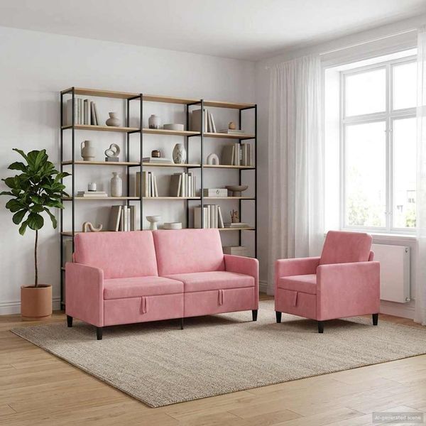 vidaXL Súprava pohovky s úložným priestorom 2 ks Ružová Polyester