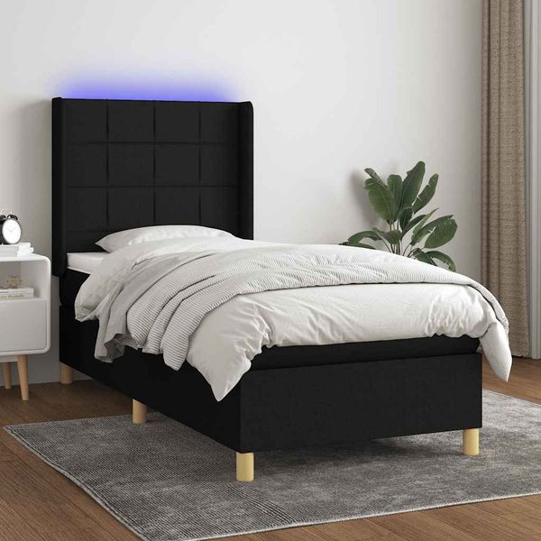 vidaXL Posteľ boxsping s matracom a LED čierna 90x200 cm látka