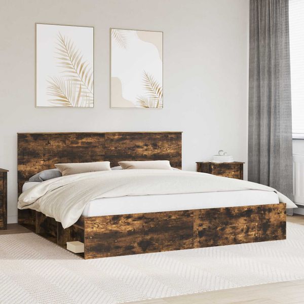 vidaXL Rám postele Dymová dub 200 x 200 cm Masívne borovicové drevo