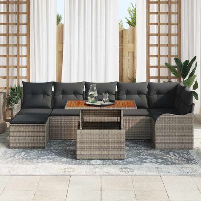 vidaXL Súprava záhradných pohoviek s úložiskom 8 pcs Sivá Poly ratan