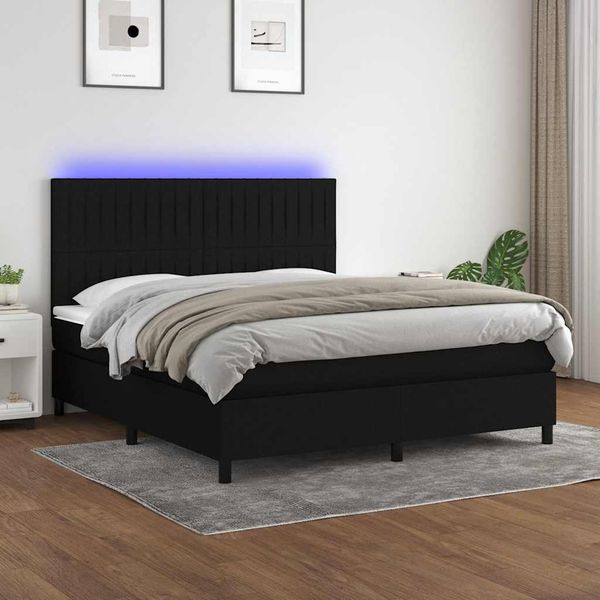 vidaXL Posteľ boxsping s matracom a LED čierna 160x200 cm látka