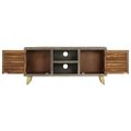 vidaXL TV stolík z masívneho mangovníkového dreva sivý a mosadzný 110x30x48 cm