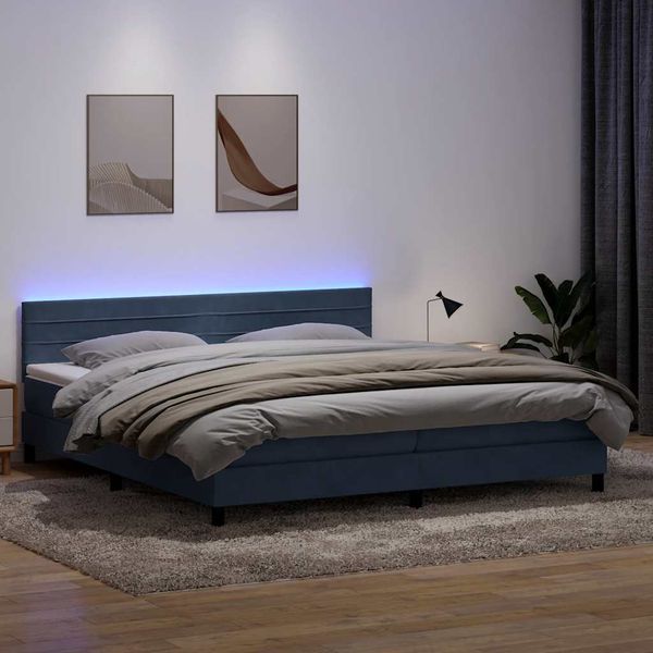 vidaXL Box Spring Posteľ s matracom a LED Tmavosivá 180x220 cm Zamat