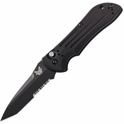 Benchmade 9101SBK STRYKER automatický taktický nôž 9 cm, čiastočné zúbkovanie, celočierna, hliník