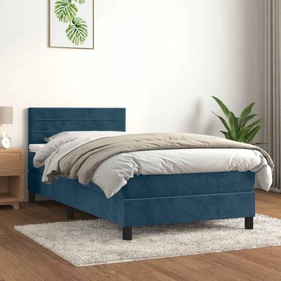 vidaXL Posteľný rám boxsping s matracom tmavomodrý 90x190 cm zamat