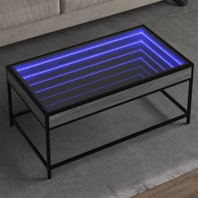 vidaXL Konferenčný stolík s nekonečnými LED sivý sonoma 90x50x41 cm