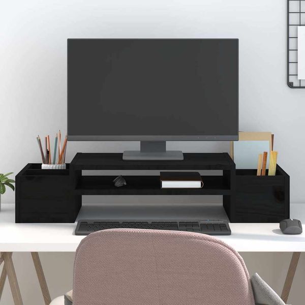 vidaXL Stojan na monitor čierny 70x27,5x15 cm masívna borovica