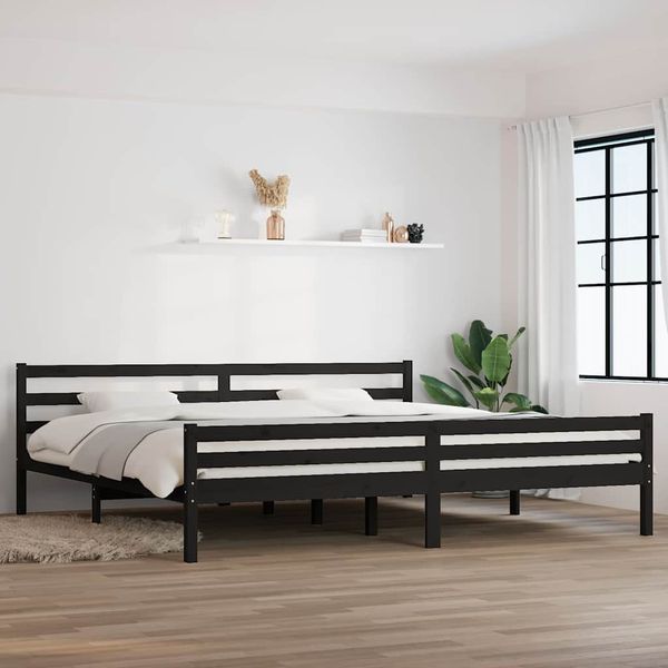 vidaXL Posteľný rám, čierny, drevený masív 180x200 cm, Super King