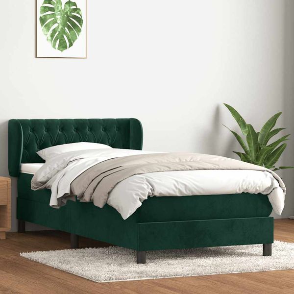 vidaXL Posteľný rám boxsping s matracom tmavozelený 100x210 cm zamat