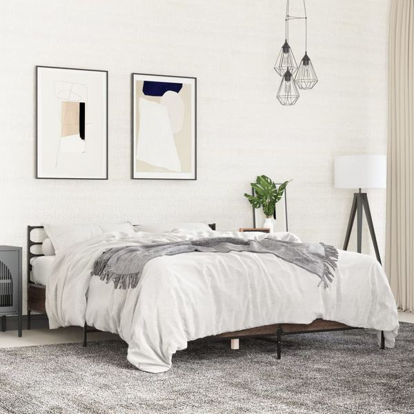 vidaXL Posteľný rám hnedý dub 160x200 cm kompozitné masív a kov