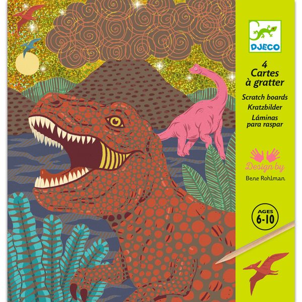Vyškrabovacie obrázky Doba dinosaurov 4 ks