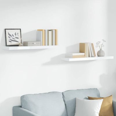 vidaXL Plávajúce nástenné police 2 ks, lesklé biele 90x23,5x3,8cm, MDF
