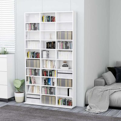 vidaXL Skrinka na CD, lesklá biela 102x23x177,5 cm, kompozitné drevo