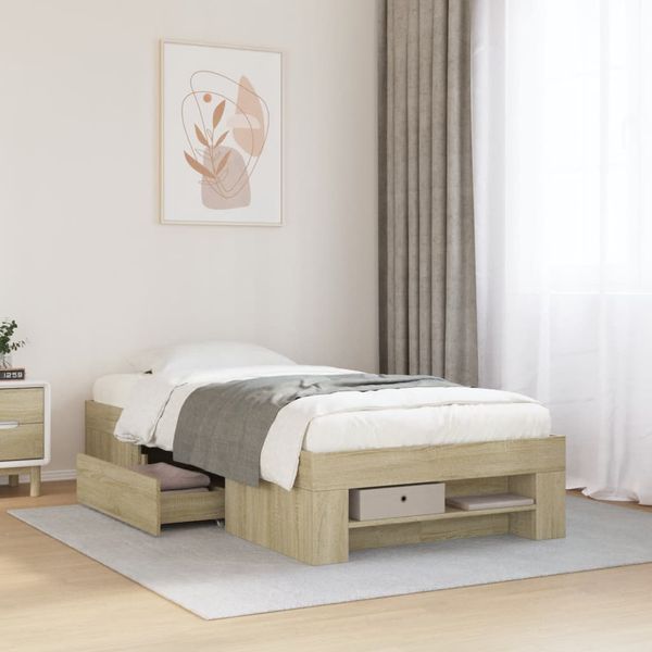 vidaXL Posteľný rám bez matraca dub sonoma 90x190 cm kompozitné drevo