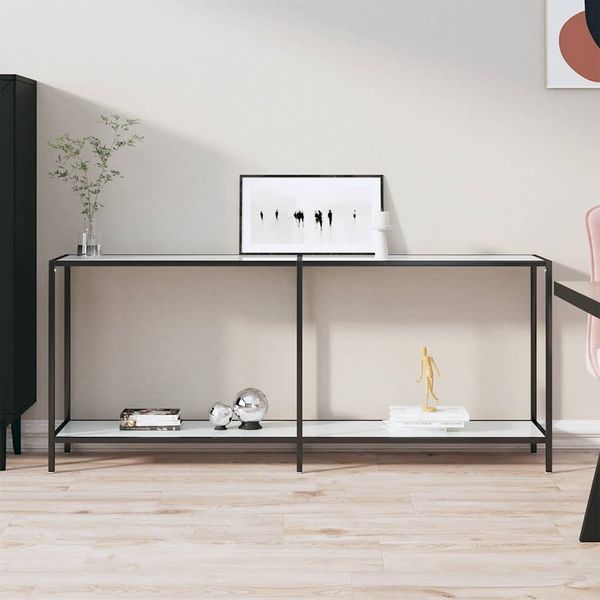vidaXL Konzolový stolík biely 180x35x75,5 cm tvrdené sklo