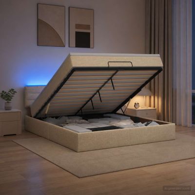 vidaXL Ottoman posteľ s matracom a LED Krémová 140 x 200 cm Látka