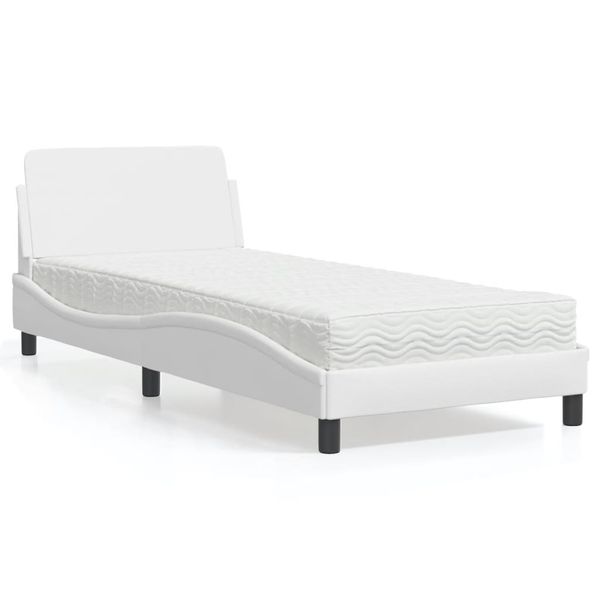 vidaXL Posteľ s matracom Dover biela 90x190 cm umelá koža