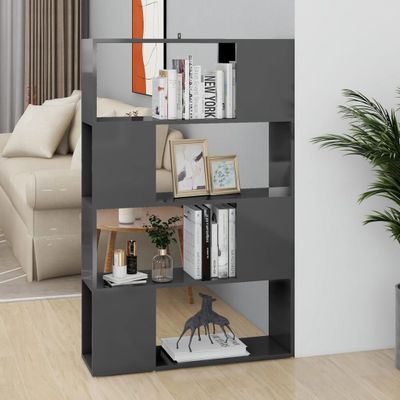 vidaXL Knižnica/deliaca stena lesklá sivá 80x24x124,5 cm