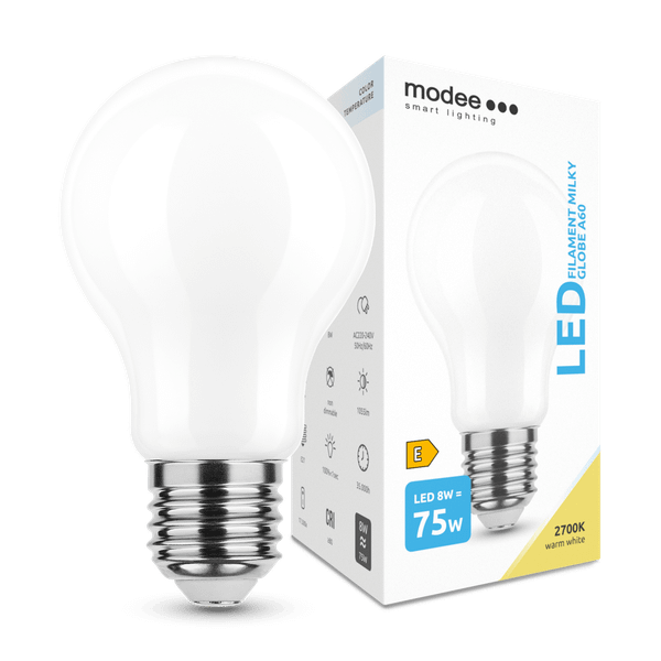 Modee Smart Lighting LED Filament Milky Globe žiarovka E27 8W teplá biela (ML-MA60F2700K8WE27)