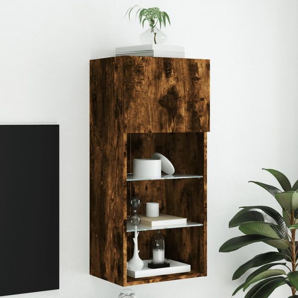 vidaXL TV skrinka s LED svetlami dymový dub 40,5x30x90 cm