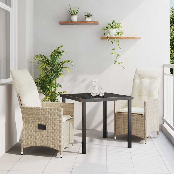 vidaXL Záhradný jedálenský set s vankúšom 3 pcs Béžová polyratan