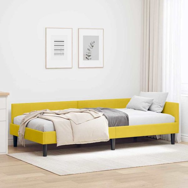 vidaXL Rohový rám postele s čelnou doskou Žltá 100 cm x 200 cm Zamat