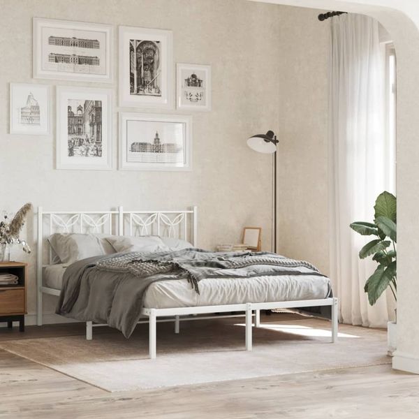vidaXL Kovový rám postele s čelom biely 135x190 cm