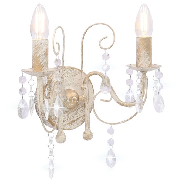 vidaXL Nástenná lampa s korálkami starožitná biela 2 x žiarovka E14