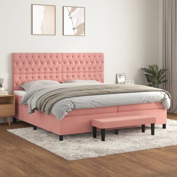 vidaXL Posteľný rám boxsping s matracom ružový200x200 cm zamat