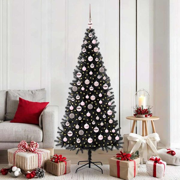 vidaXL Vianočný stromček s 300 LED-i so stojanom Čierna 180 cm PVC