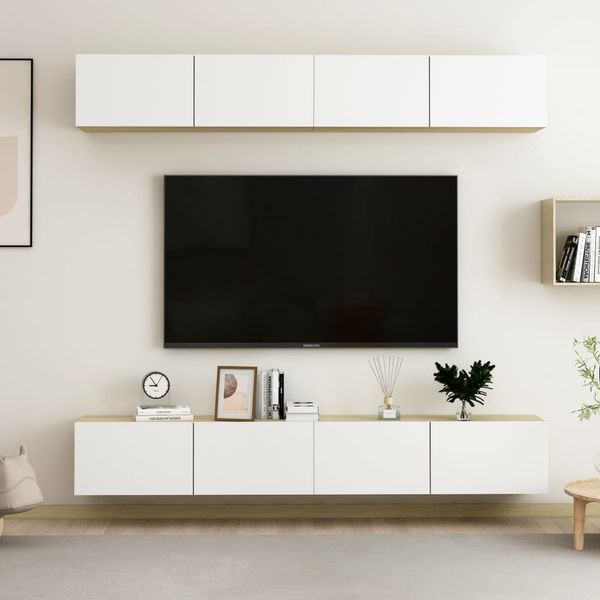vidaXL TV skrinky 4 ks, biela+sonoma 100x30x30 cm, kompozitné drevo