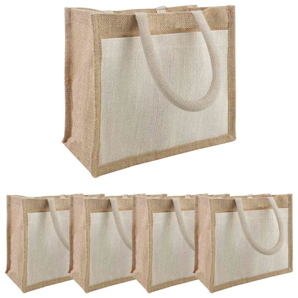 vidaXL Jutové tašky s vreckom 5 Prírodná a biela 26 x 22 x 14 cm
