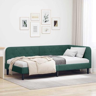 vidaXL Rohový rám postele Tmavozelená 90 x 200 cm Zamat
