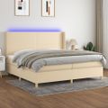 vidaXL Posteľ boxsping s matracom a LED krémová 200x200 cm látka
