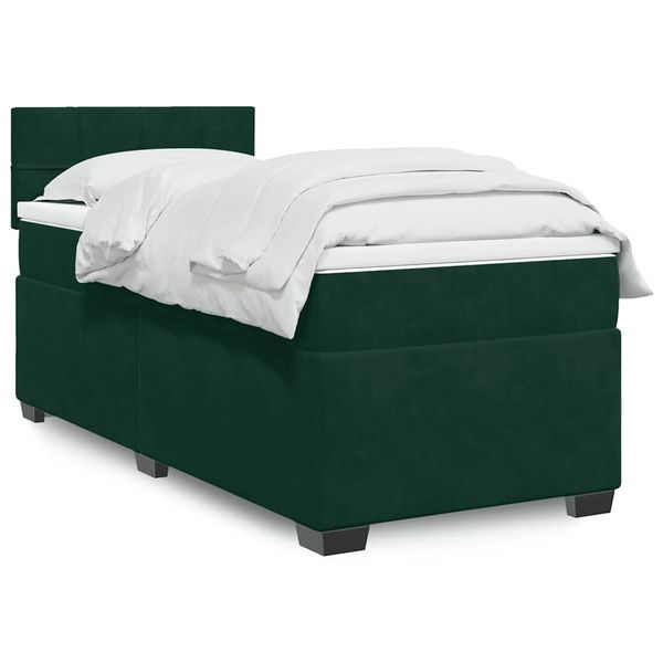 vidaXL Posteľný rám boxsping s matracom tmavozelený 90x200 cm zamat