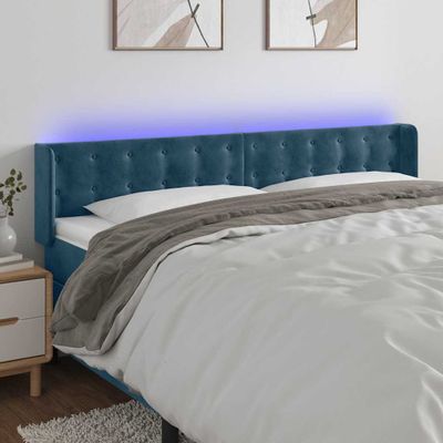 vidaXL Čelo postele s LED tmavomodré 163x16x78/88 cm zamat