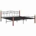 vidaXL Posteľný rám čierny kov a masívne dubové drevo 200x200 cm