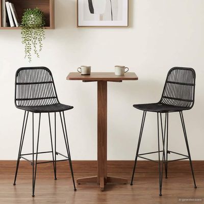 vidaXL Barová stolička 2 pcs Čierna 44 x 55 x 109 cm Ratan a oceľ