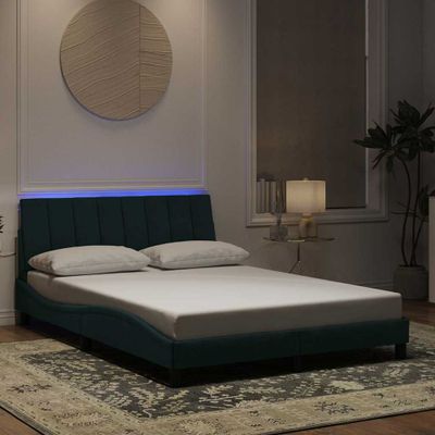 vidaXL Rám postele s LED bez matraca Hankotmavozelený 120x200 cm zamat