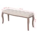 vidaXL Drevená lavica s plátnovým čalúnením, 110x38x48 cm, krémovo- biela