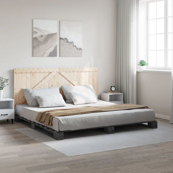 vidaXL Posteľný rám s čelom sivý 180x200 cm borovicový masív