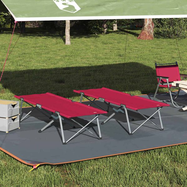 vidaXL Skladacia kempingová posteľ 2 pcs Červená 194 x 62,5 x 42,5 cm
