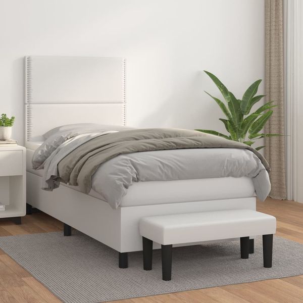 vidaXL Boxspring posteľ s matracom biela 90x190 cm umelá koža