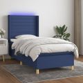 vidaXL Posteľ boxsping s matracom a LED modrá 100x200 cm látka
