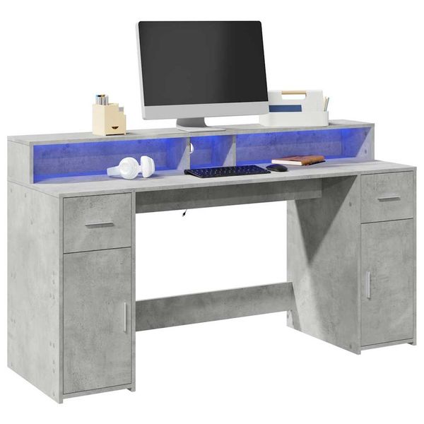 vidaXL Stôl s LED svetlami betónovo sivý 160x55x91 cm kompozitné drevo
